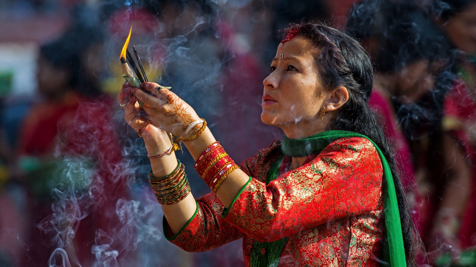 Teej festival Nepal women red sari Pashupatinath